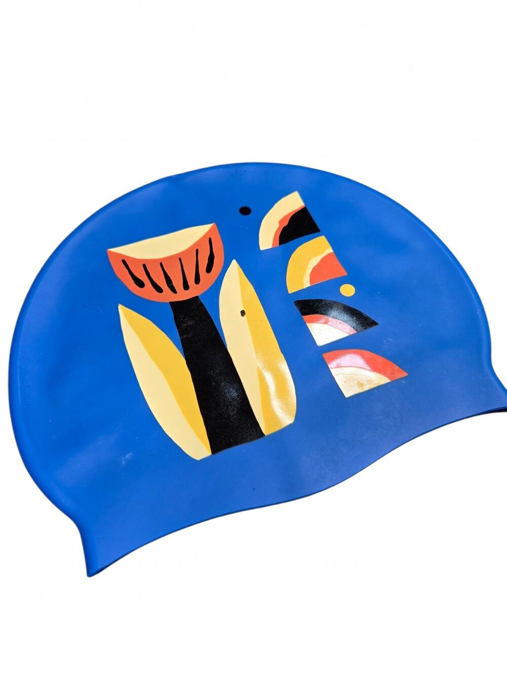 Sporti Blue Silicone Swim Cap Abstract Retro Hawaiian Theme Design